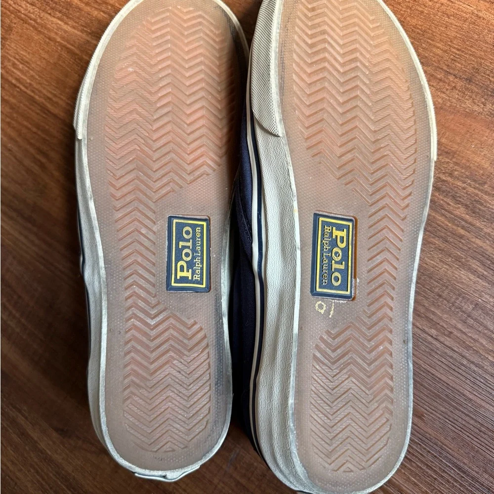 Ralph Lauren Navy and White Canvas Slip-On Sneakers - Picture 5 of 6